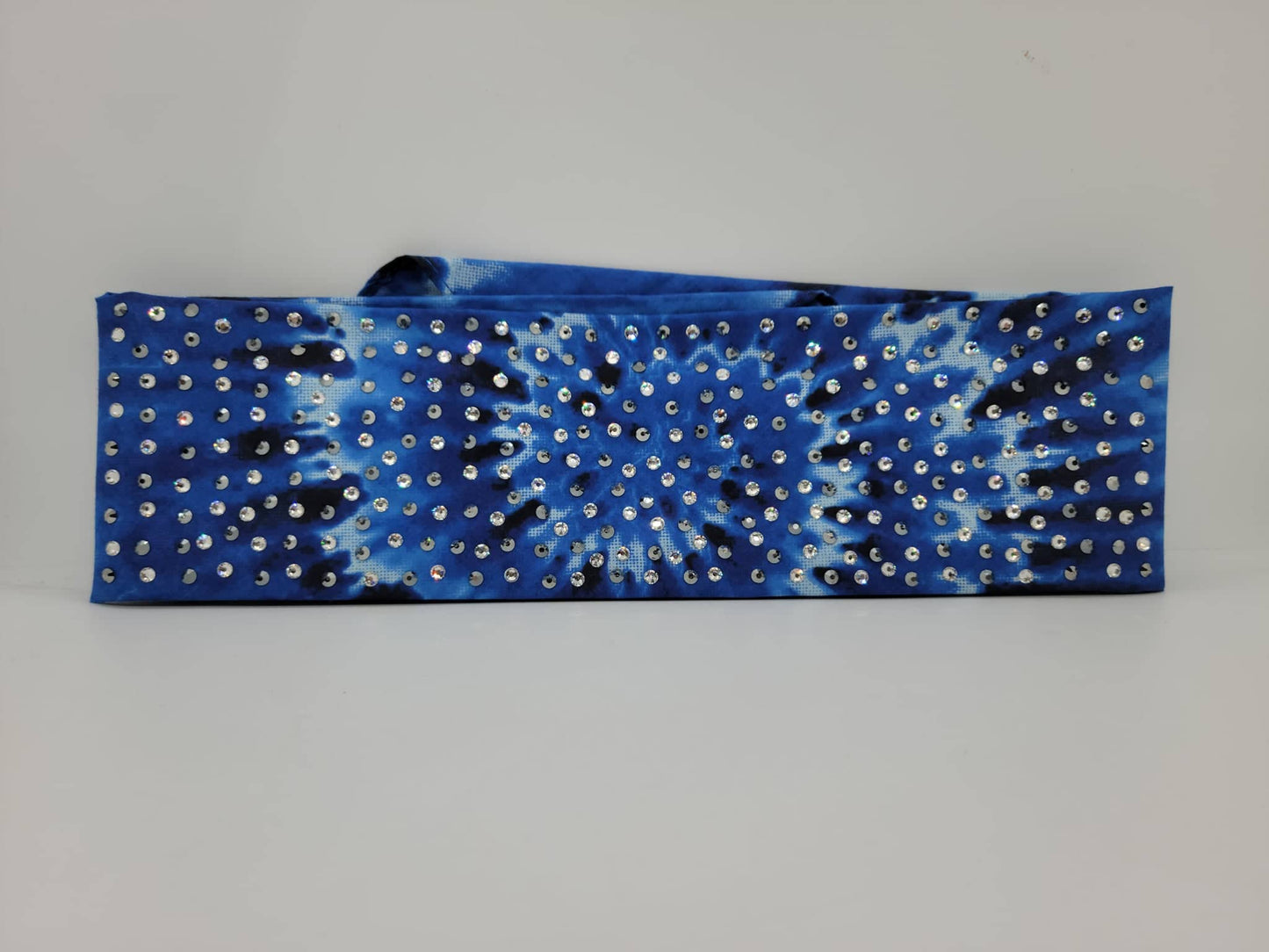 LeeAnnette Black and Blue Tie Dye Bandana with Black and Diamond Clear Austrian Crystals (SKU4381)