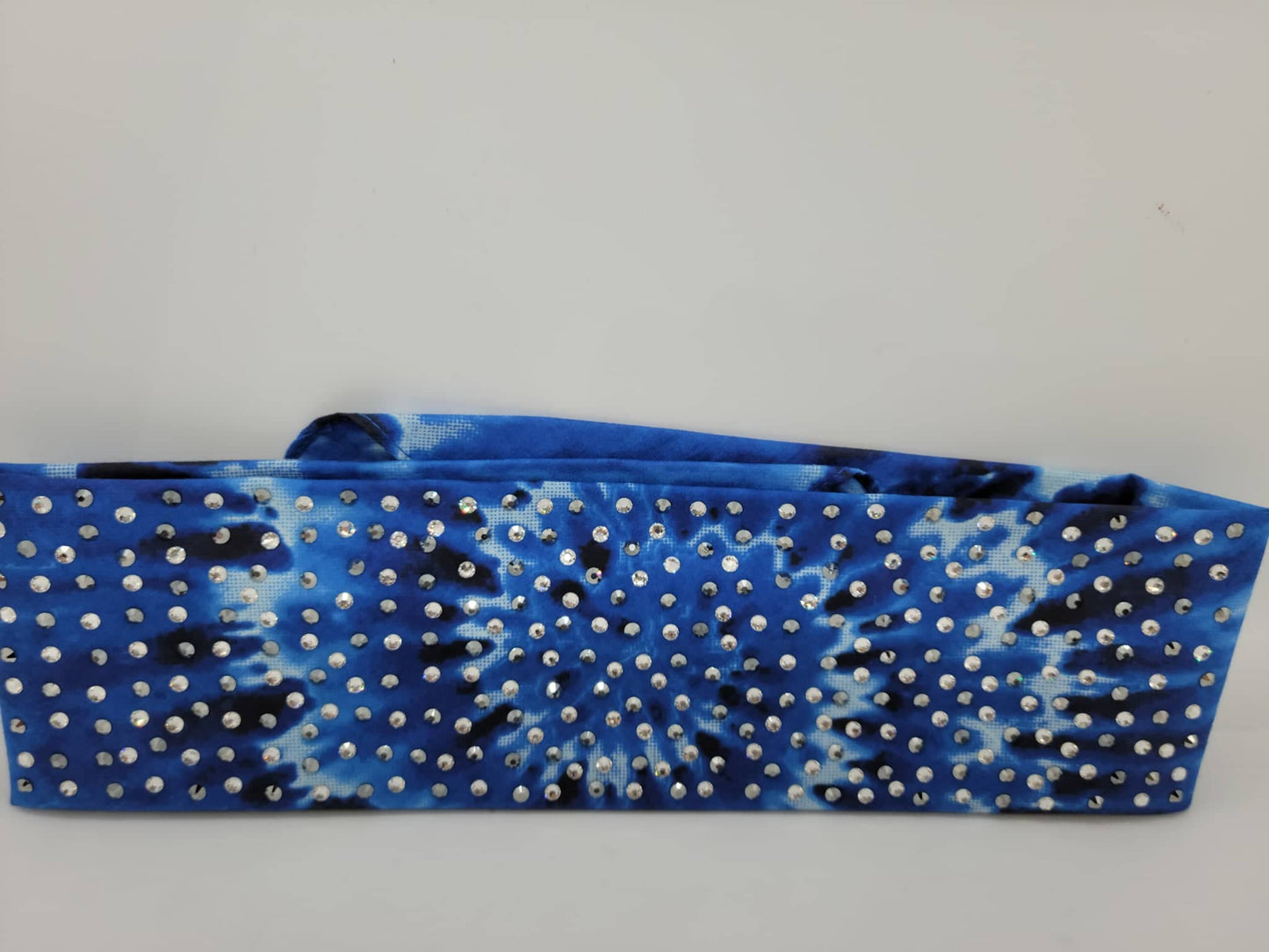 LeeAnnette Black and Blue Tie Dye Bandana with Black and Diamond Clear Austrian Crystals (SKU4381)
