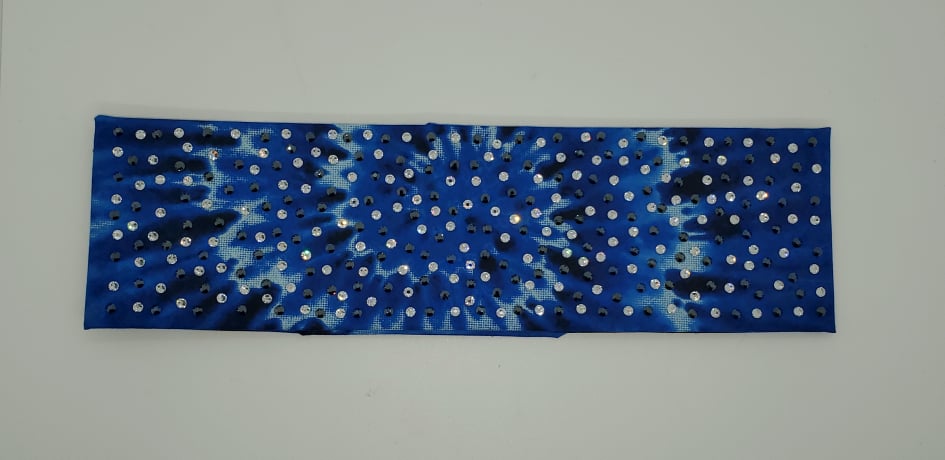 LeeAnnette Black and Blue Tie Dye Bandana with Black and Diamond Clear Austrian Crystals (SKU4381)