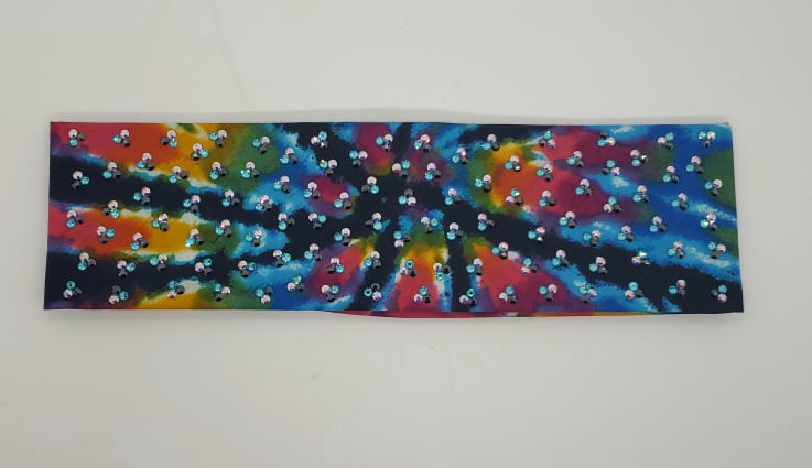 LeeAnnette Tie Dye and Black Streaks Bandana with Black, Turquoise and Aurora Borealis Austrian Crystals (SKU4382)