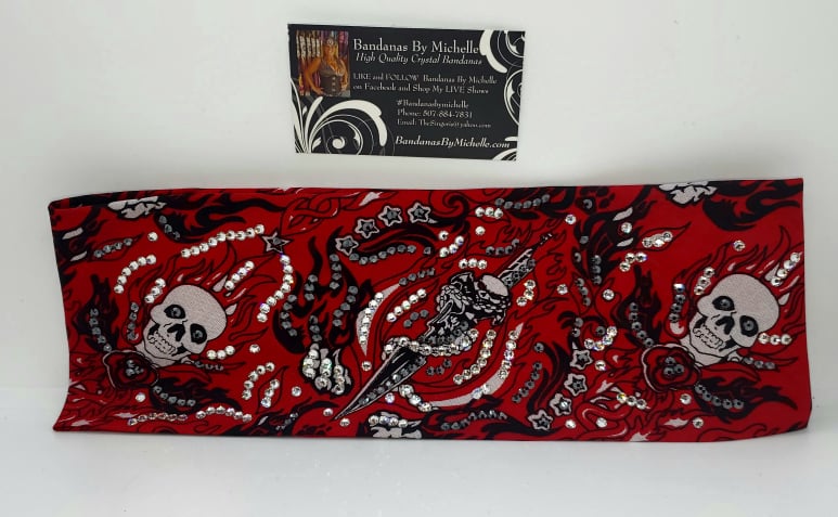 LeeAnnette Skull and Dagger with Black and Diamond Clear Austrian Crystals (SKU4383)