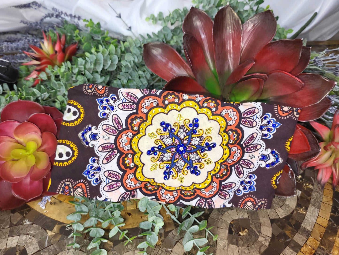 LeeAnnette Wide Yellow and Brown Indian Design with Yellow, Blue, Pink and Diamond Clear Crystals (Sku4422)