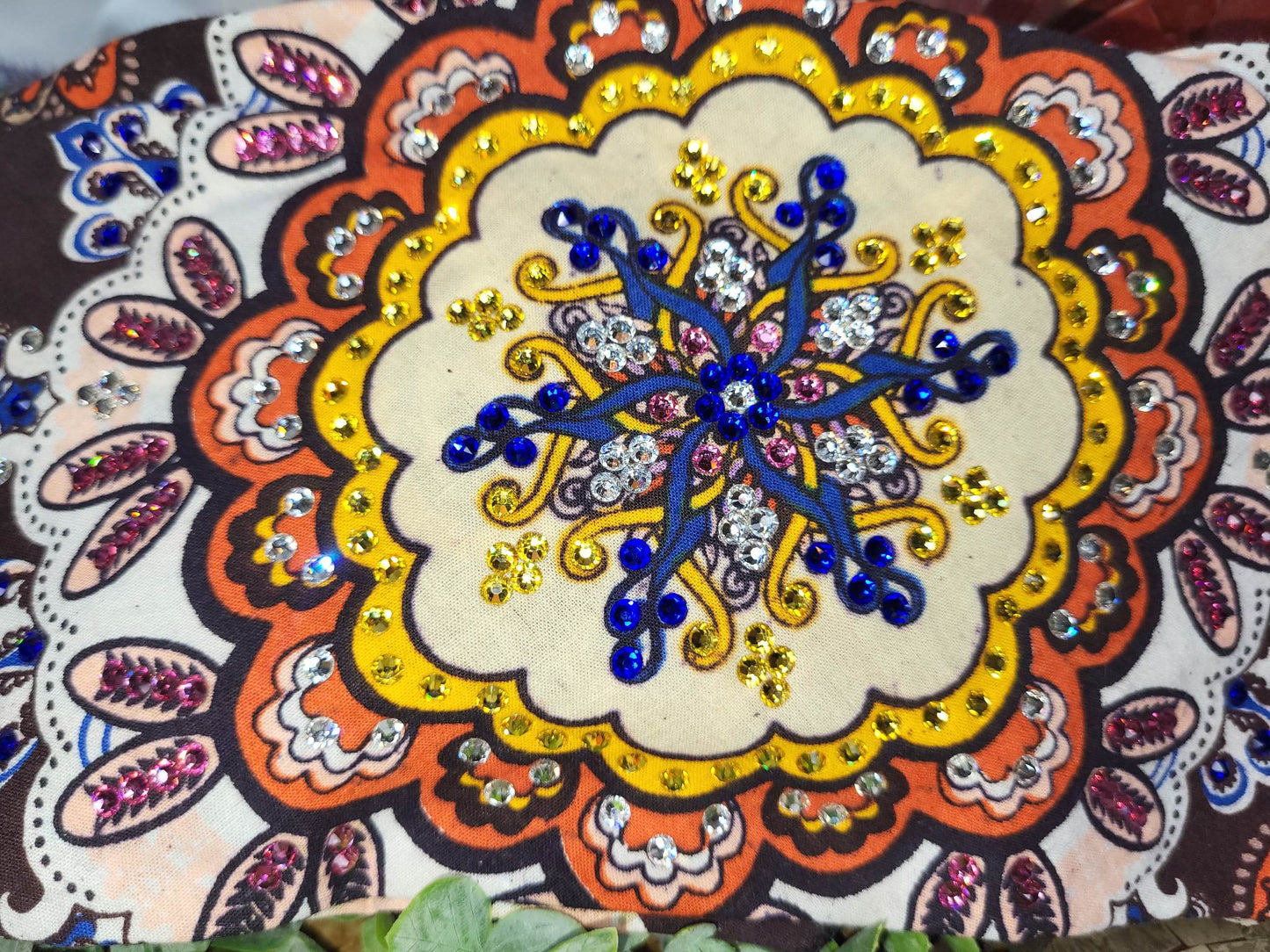 LeeAnnette Wide Yellow and Brown Indian Design with Yellow, Blue, Pink and Diamond Clear Crystals (Sku4422)