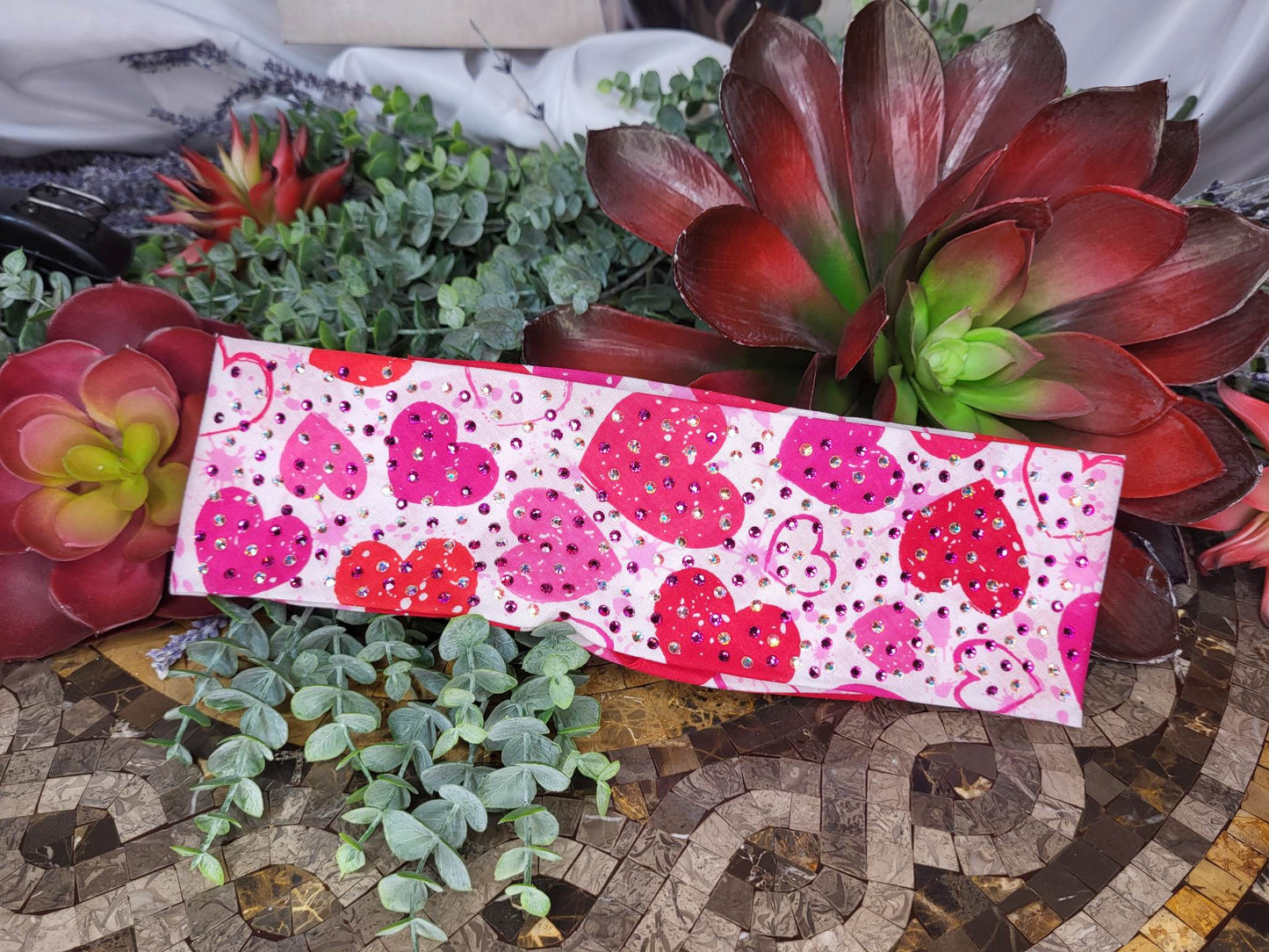 LeeAnnette Pink and Red Hearts with Fuchsia and Aurora Borealis Austrian Crystals (Sku4435)