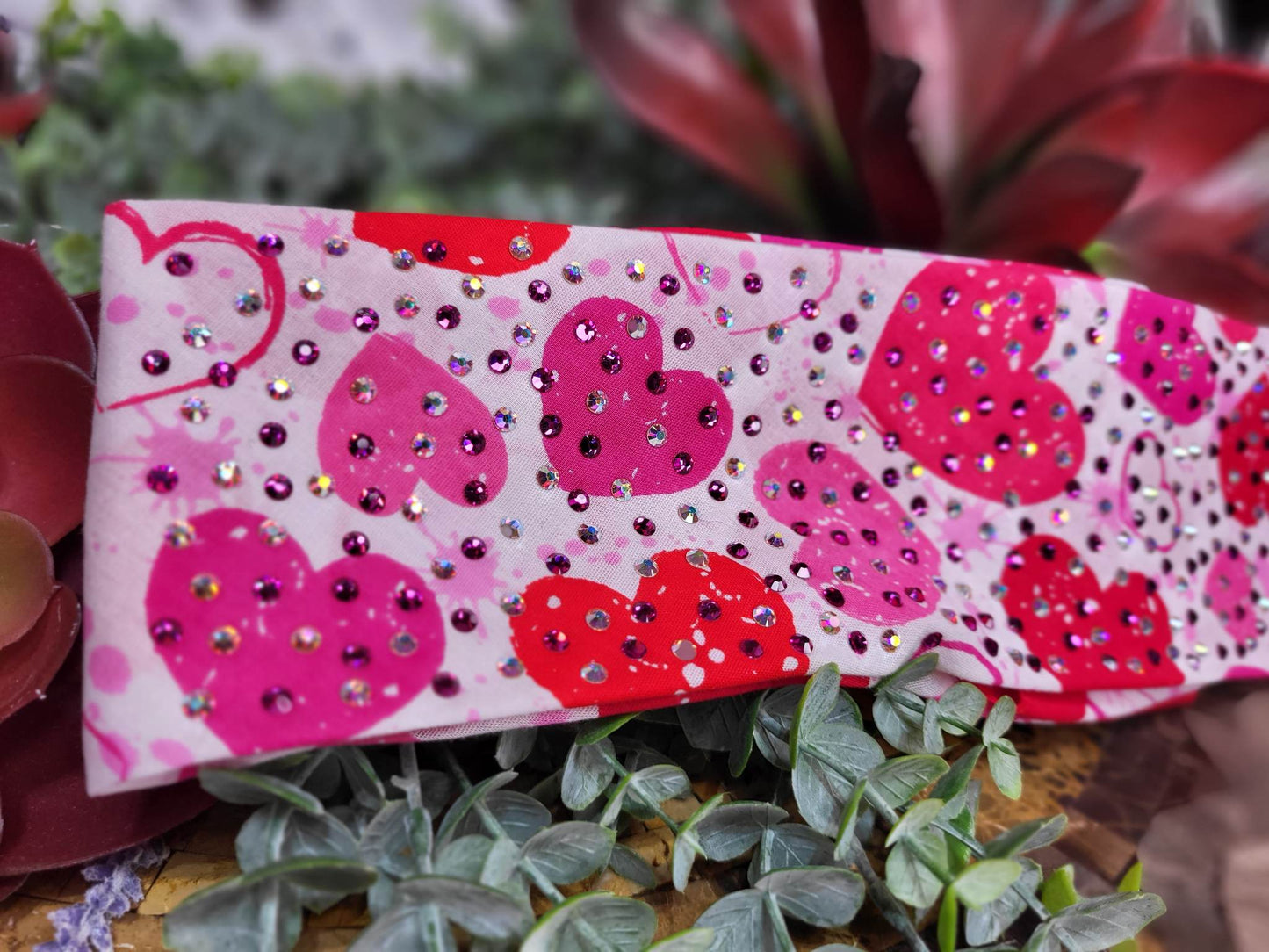LeeAnnette Pink and Red Hearts with Fuchsia and Aurora Borealis Austrian Crystals (Sku4435)
