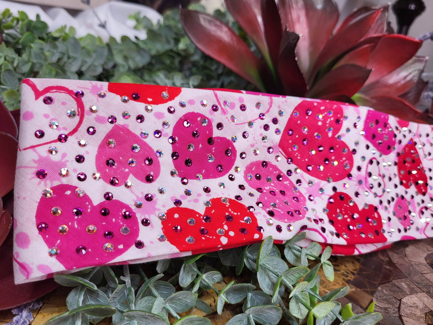 LeeAnnette Pink and Red Hearts with Fuchsia and Aurora Borealis Austrian Crystals (Sku4435)