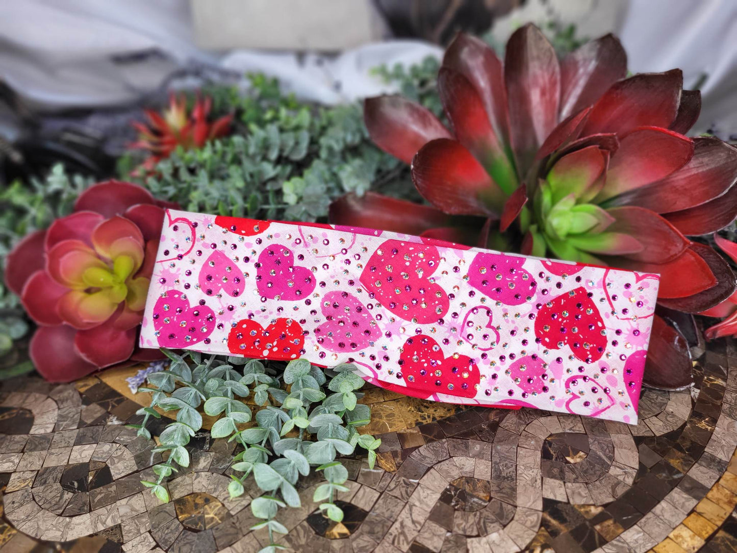 LeeAnnette Pink and Red Hearts with Fuchsia and Aurora Borealis Austrian Crystals (Sku4435)