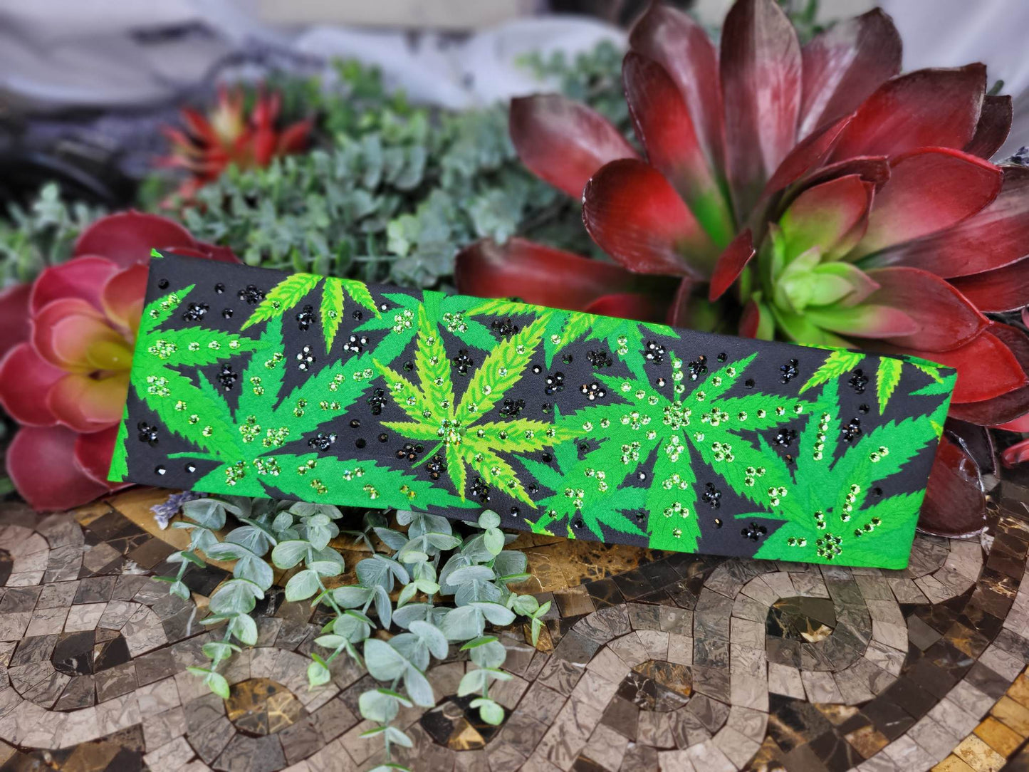 LeeAnnette Green Hemp Leaves with Light Green and Dark Green Austrian Crystals (Sku4436)