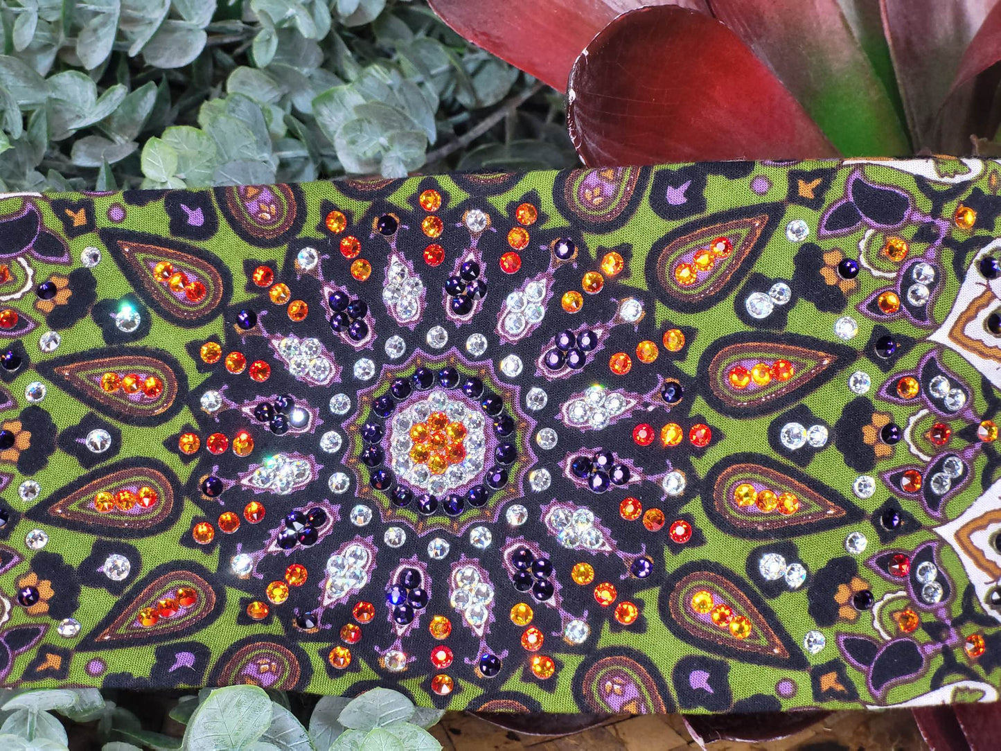 LeeAnnette Green and Purple Indian with Dark Purple, Fire Opal and Diamond Clear Austrian Crystals (Sku4438)