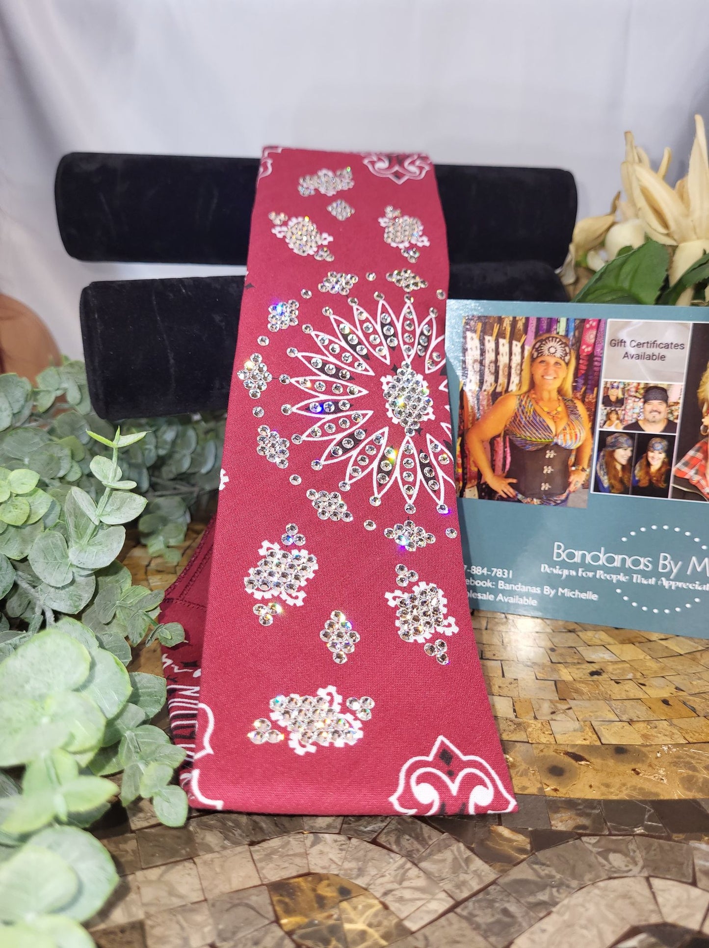 LeeAnnette Dark Maroon Paisley with Diamond Clear Austrian Crystals (sku4451)