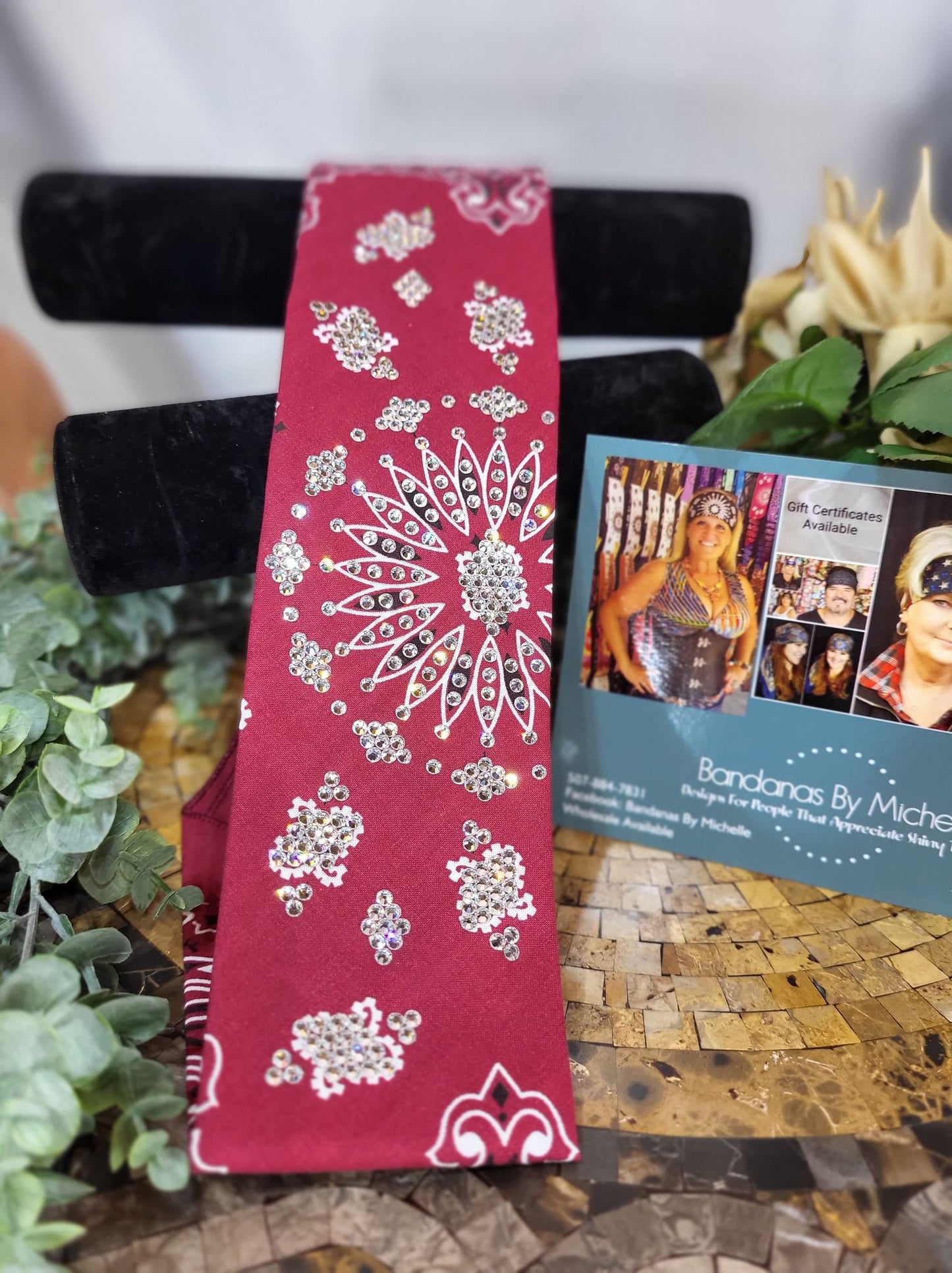 LeeAnnette Dark Maroon Paisley with Diamond Clear Austrian Crystals (sku4451)