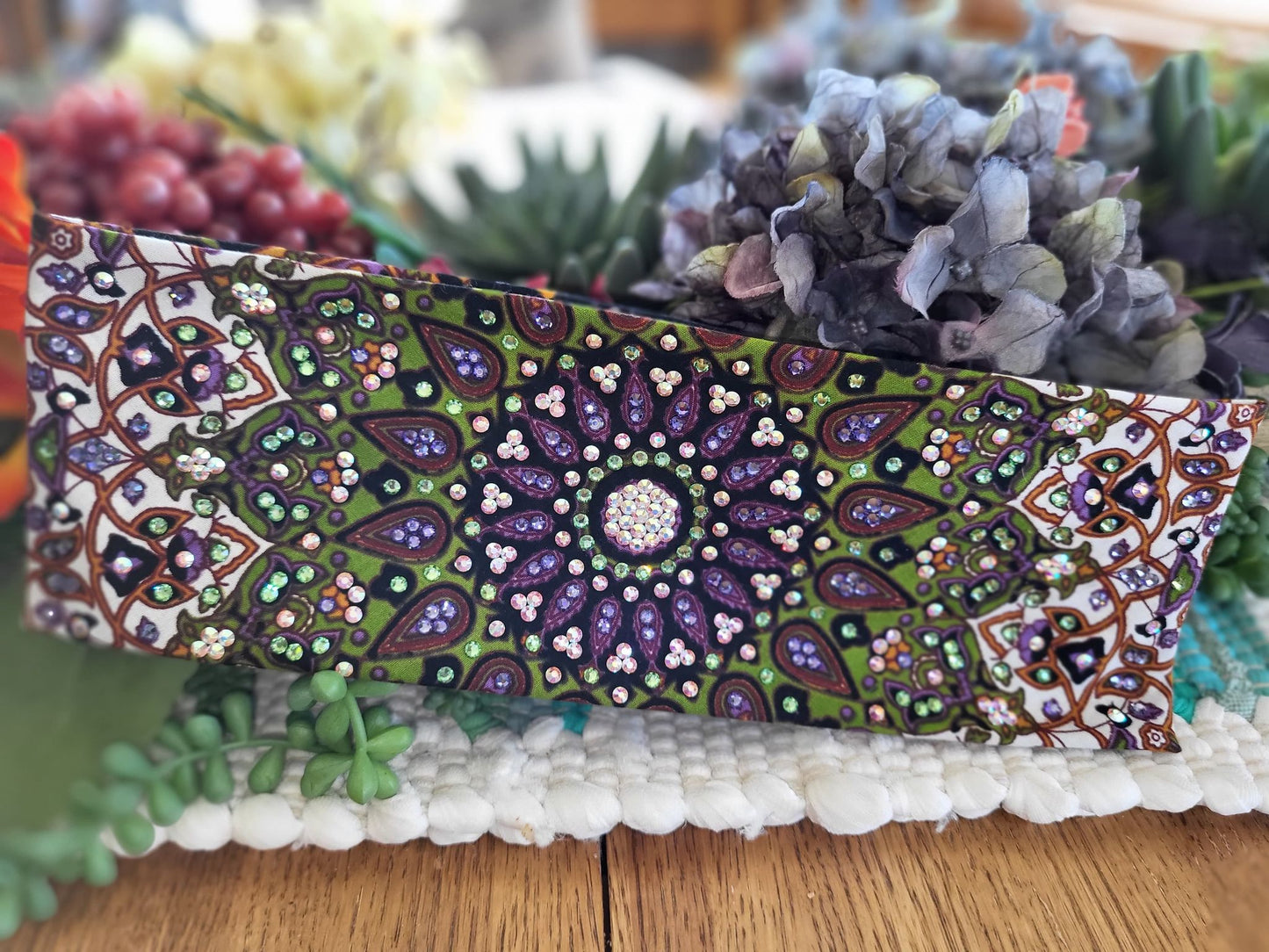 LeeAnnette Green Indian with Lavender, Aurora Borealis and Peridot Austrian Crystals (sku4453)