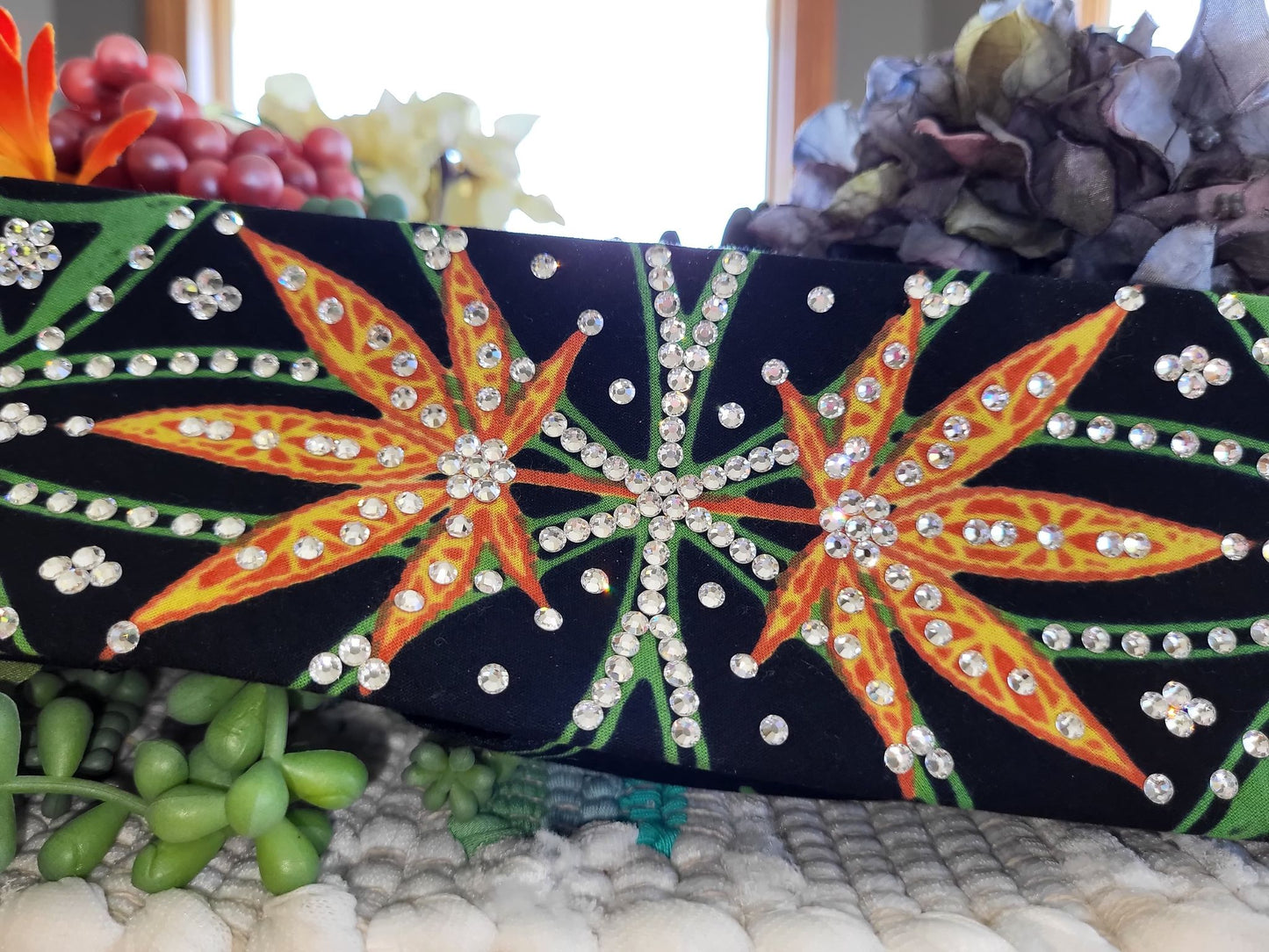 LeeAnnette Orange Hemp Leaves with Diamond Clear Austrian Crystals (sku4456)