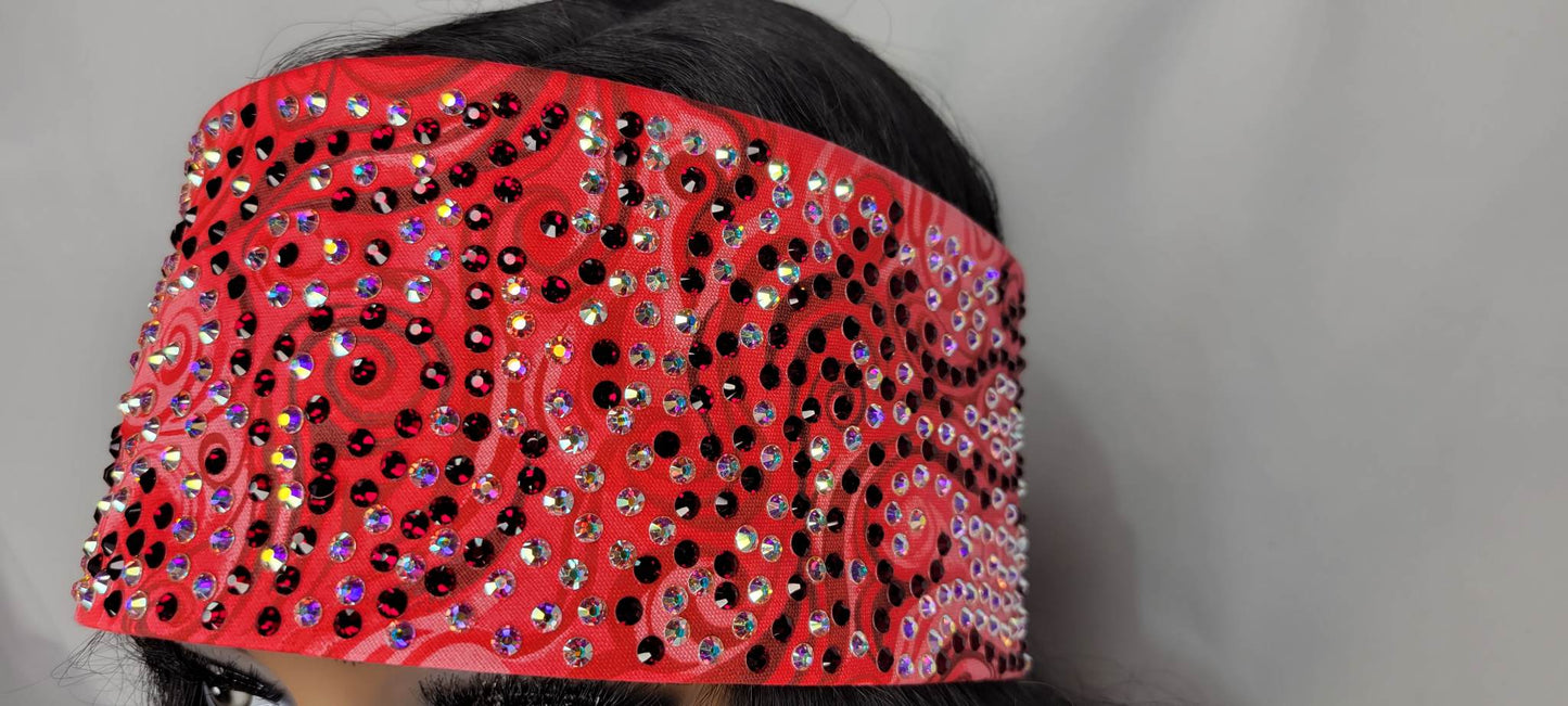 Super LeeAnnette Red Swirl Bandana with Red and Aurora Borealis Austrian Crystals (sku4256)