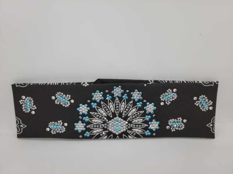LeeAnnette Black Paisley with Turquoise, Jet Hematite and Diamond Clear Austrian Crystals (Sku4529)