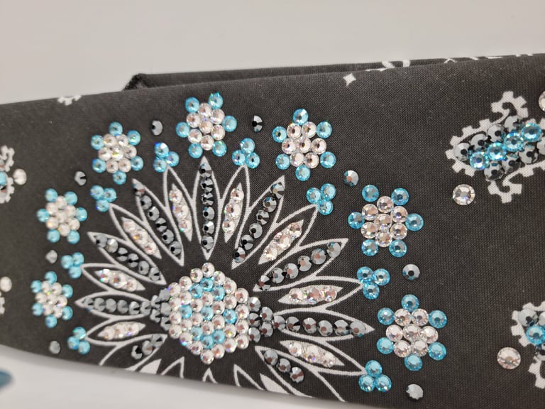 LeeAnnette Black Paisley with Turquoise, Jet Hematite and Diamond Clear Austrian Crystals (Sku4529)