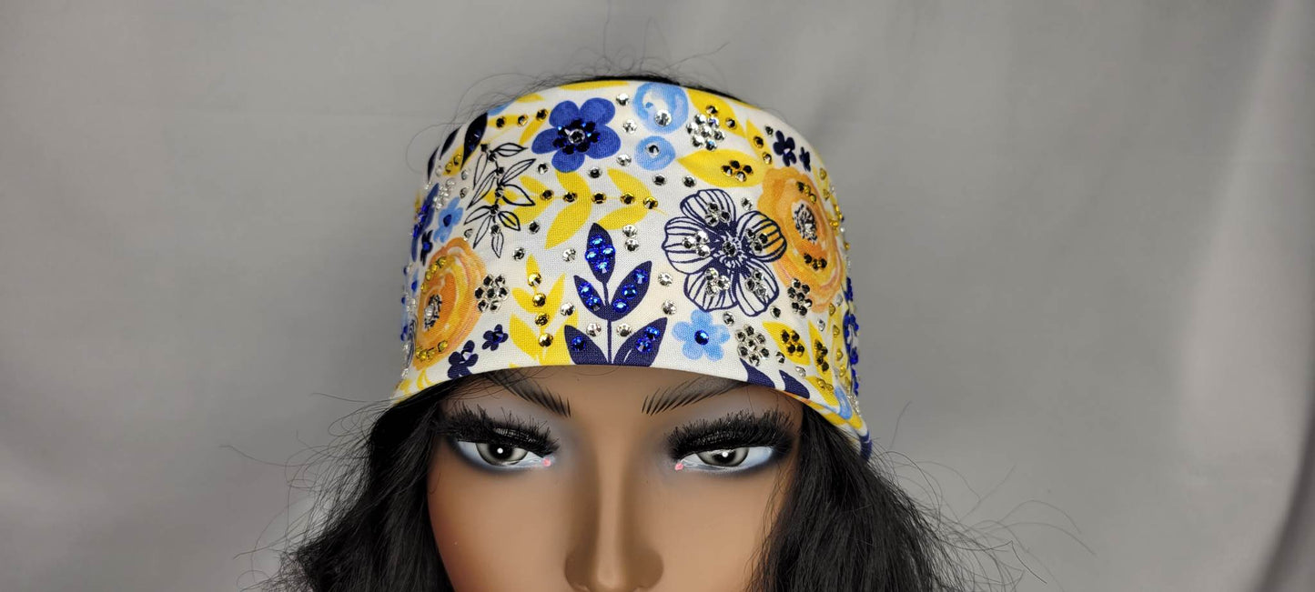 LeeAnnette Blue and Yellow Flowers with Blue, Yellow and Diamond Clear Austrian Crystals (sku4535)