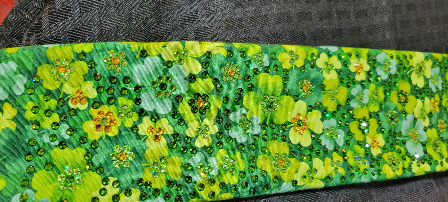 Super LeeAnnette Four Leaf Clovers Bandana with Peridot, Dark Green and Yellow Austrian Crystals (sku4541)