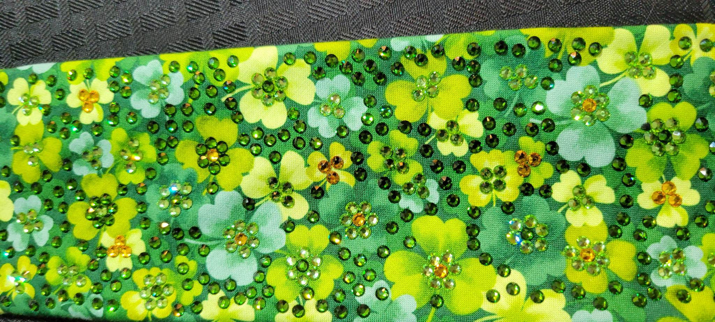 Super LeeAnnette Four Leaf Clovers Bandana with Peridot, Dark Green and Yellow Austrian Crystals (sku4541)