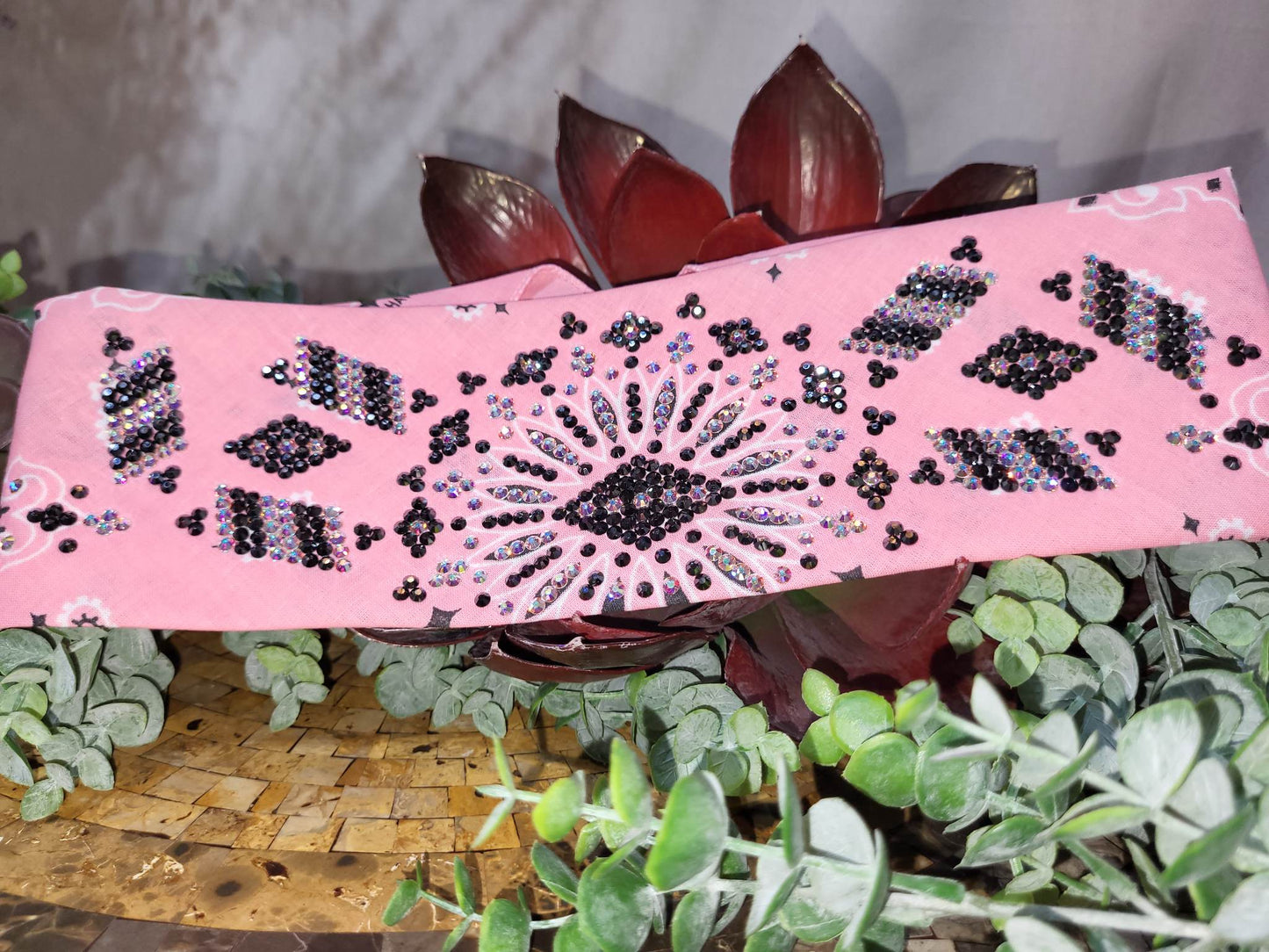 Super LeeAnnette Strawberry Paisley with Black and Aurora Borealis Austrian Crystals (sku4545)