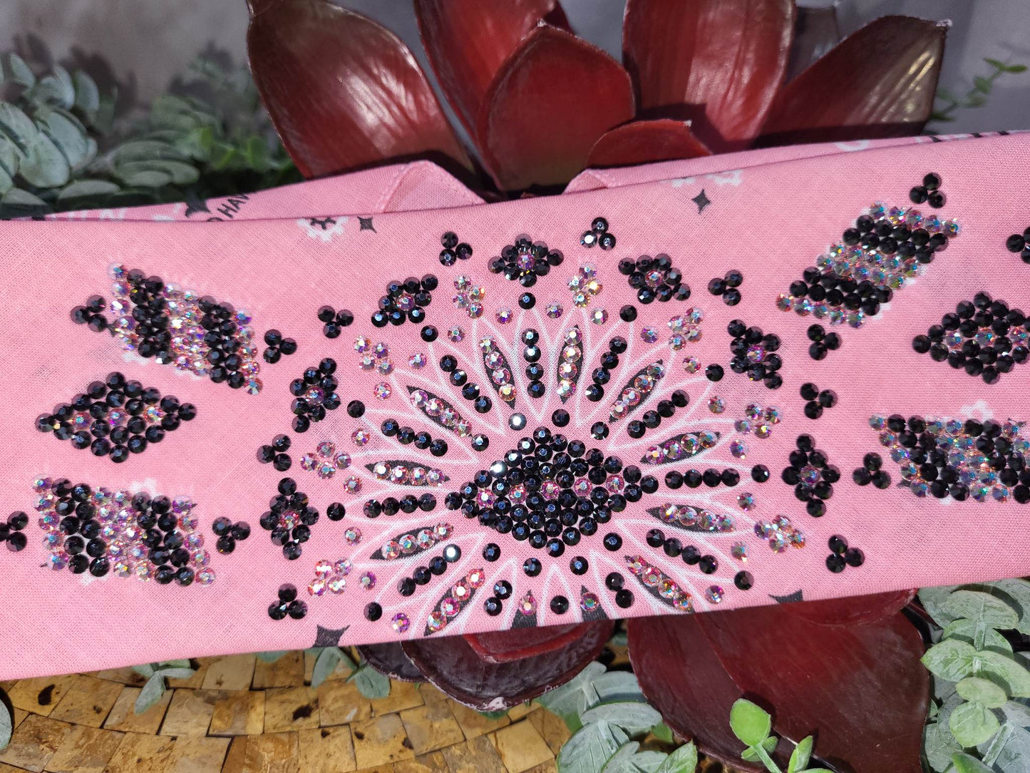 Super LeeAnnette Strawberry Paisley with Black and Aurora Borealis Austrian Crystals (sku4545)