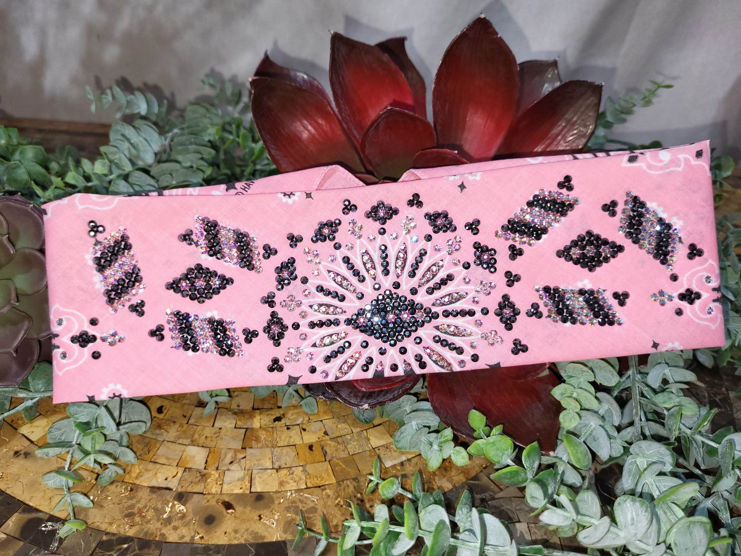Super LeeAnnette Strawberry Paisley with Black and Aurora Borealis Austrian Crystals (sku4545)