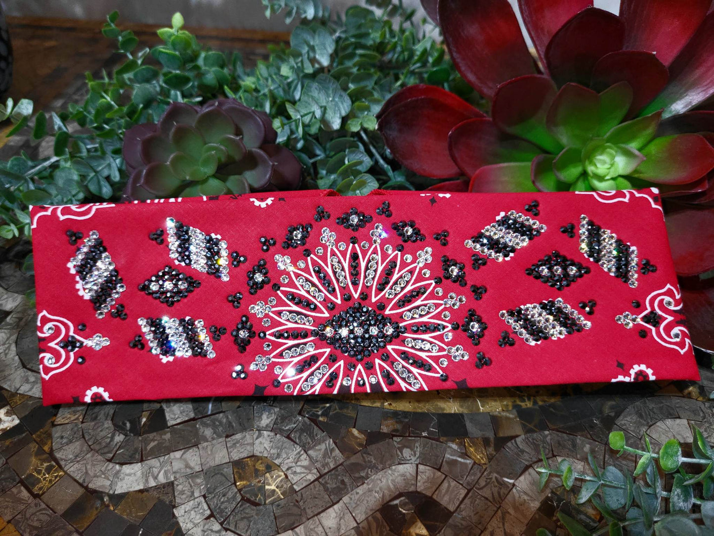 Super LeeAnnette Red Paisley with Black and Diamond Clear Austrian Crystals (sku4546)