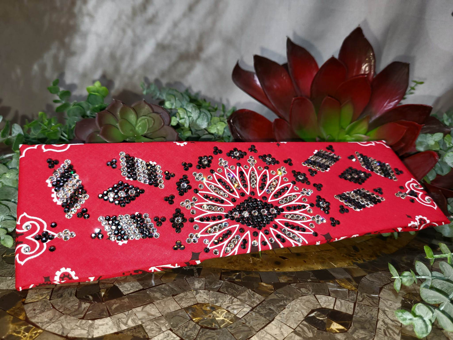 Super LeeAnnette Red Paisley with Black and Diamond Clear Austrian Crystals (sku4546)