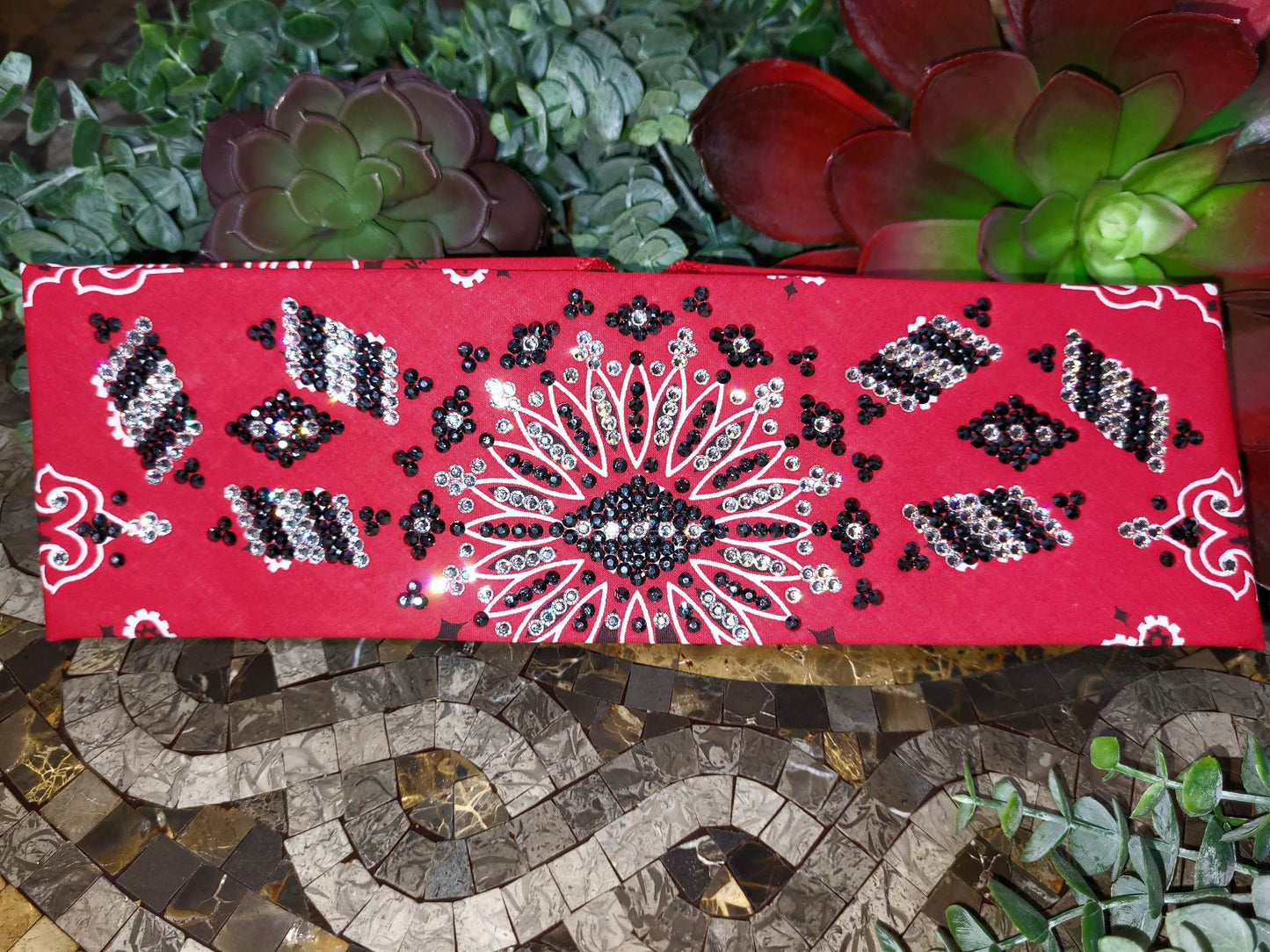 Super LeeAnnette Red Paisley with Black and Diamond Clear Austrian Crystals (sku4546)