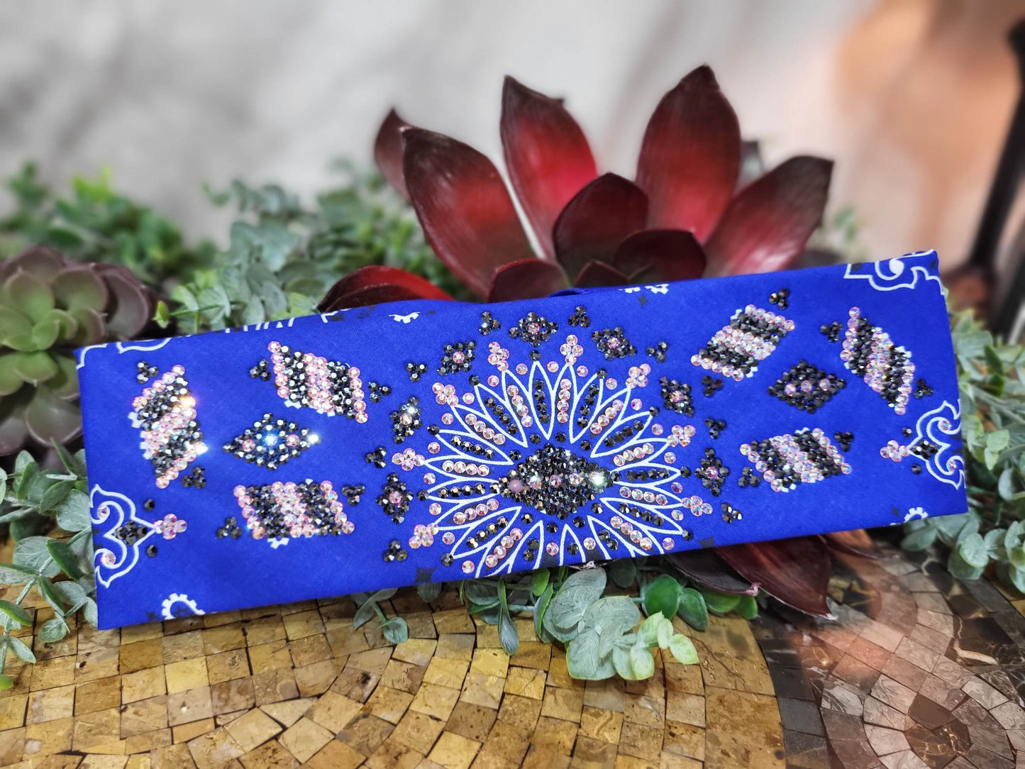 Super LeeAnnette Royal Blue Paisley with Black and Aurora Borealis Austrian Crystals (sku4548)