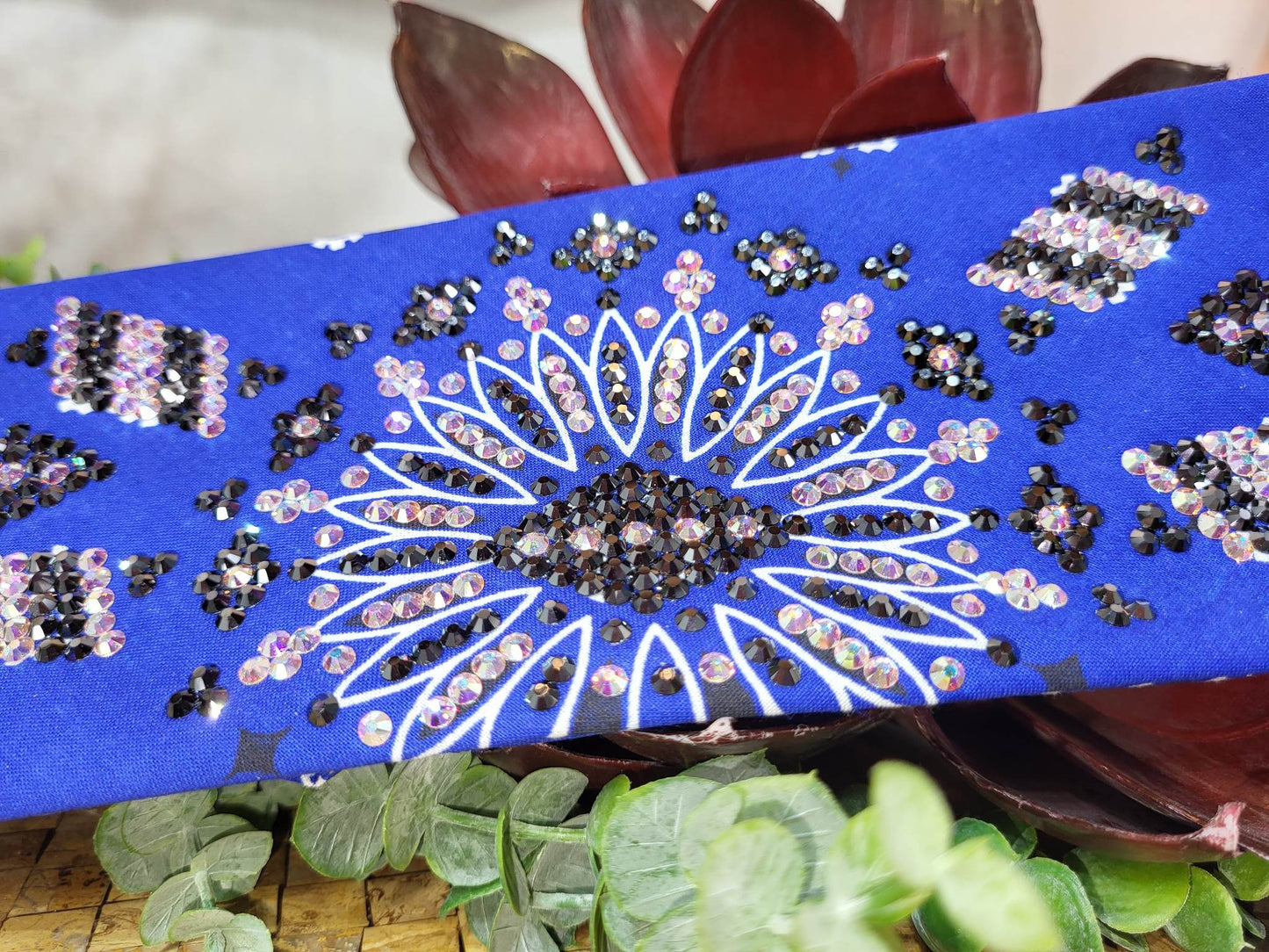 Super LeeAnnette Royal Blue Paisley with Black and Aurora Borealis Austrian Crystals (sku4548)