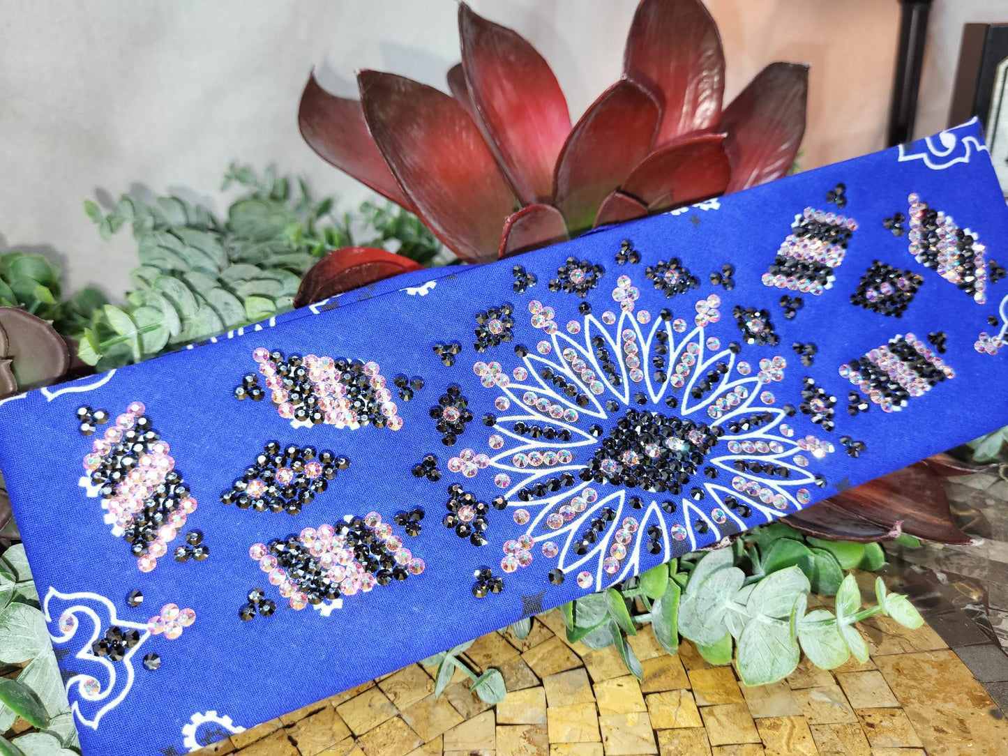 Super LeeAnnette Royal Blue Paisley with Black and Aurora Borealis Austrian Crystals (sku4548)