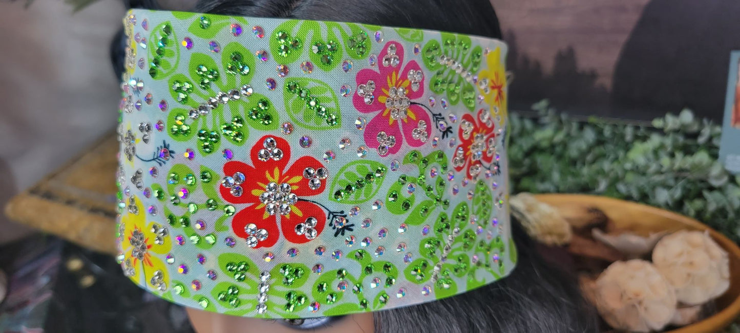 Super LeeAnnette Yellow and Red Flowers with Diamond Clear Austrian Crystals (sku4563)