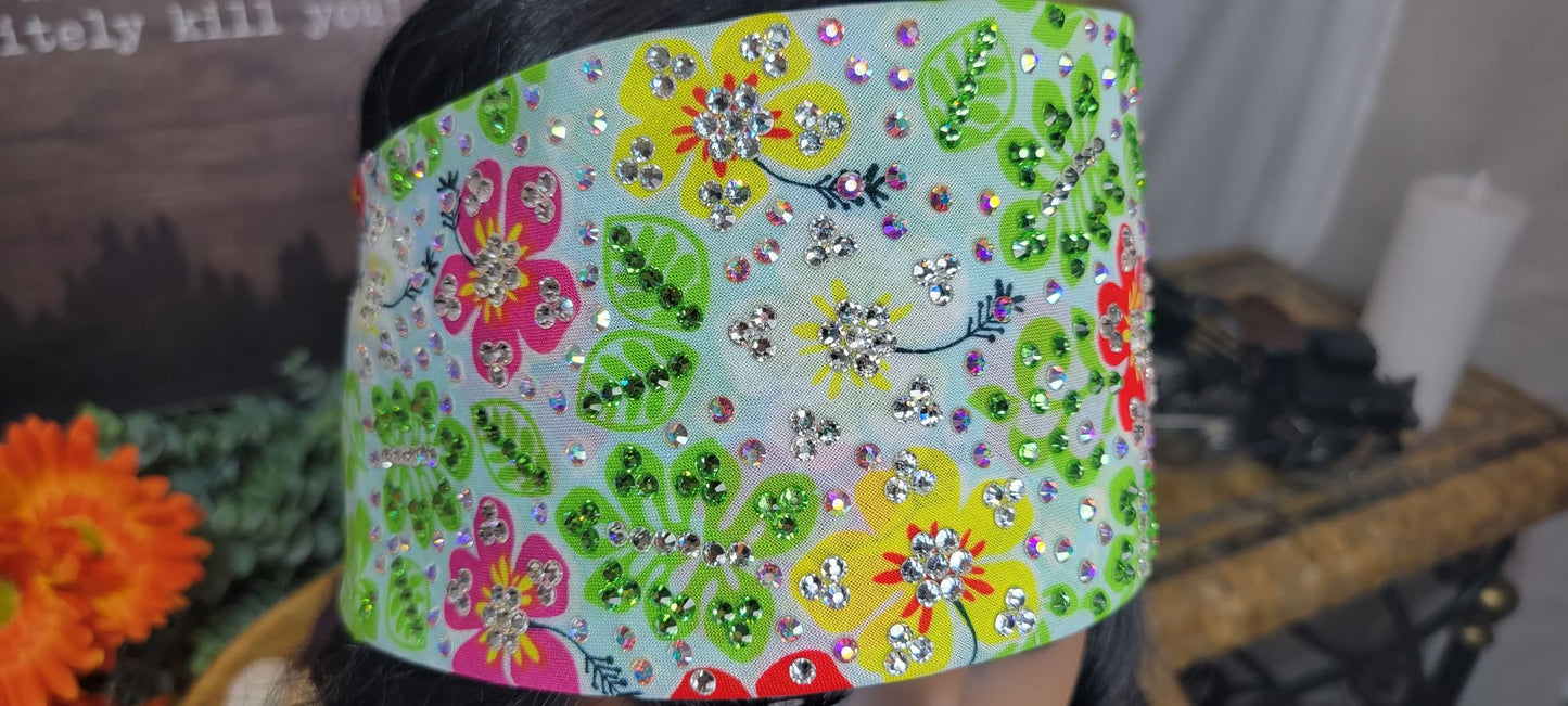 Super LeeAnnette Yellow and Red Flowers with Diamond Clear Austrian Crystals (sku4563)