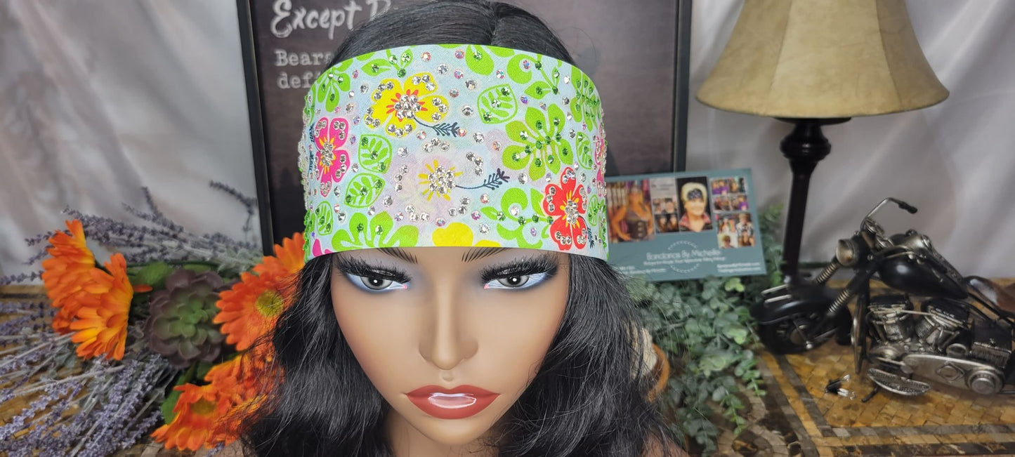 LeeAnnette Red, Yellow and Pink Flowers with Green, Aurora Borealis and Diamond Clear Austrian Crystals (sku4565)