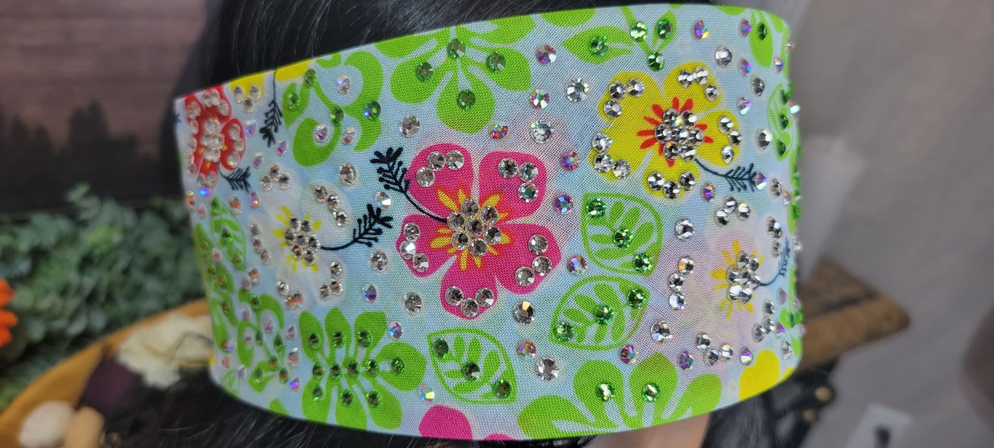 LeeAnnette Red, Yellow and Pink Flowers with Green, Aurora Borealis and Diamond Clear Austrian Crystals (sku4565)