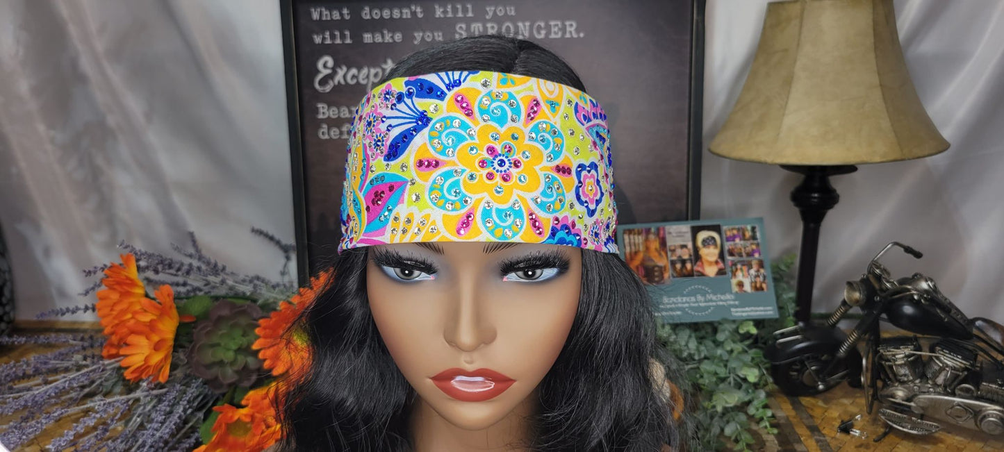 LeeAnnette Bright Flowers with Blue, Pink, Turquoise and Diamond Clear Austrian Crystals (sku4566)