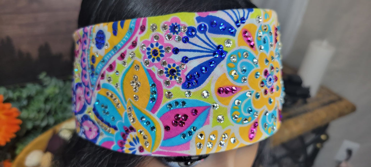 LeeAnnette Bright Flowers with Blue, Pink, Turquoise and Diamond Clear Austrian Crystals (sku4566)