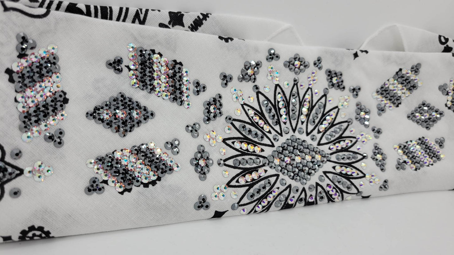 Super LeeAnnette White Paisley with Black and Aurora Borealis Austrian Crystals (Sku4570)