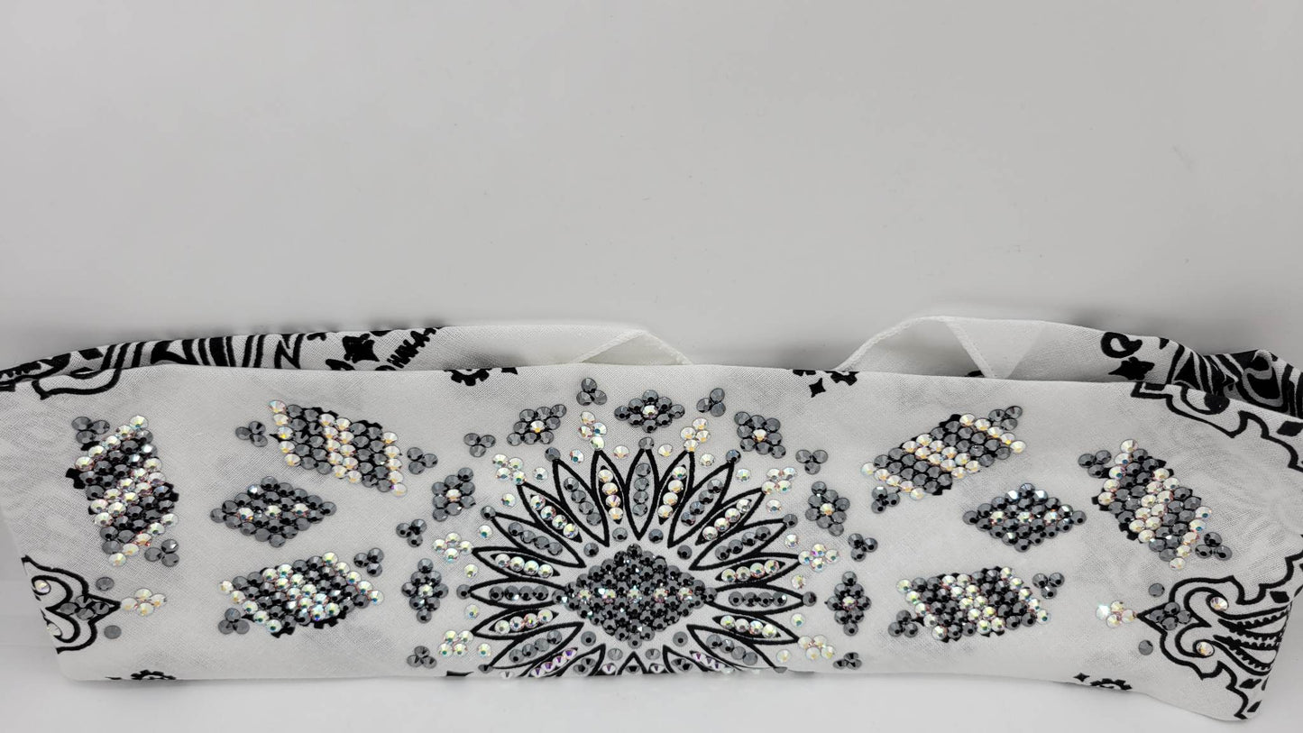 Super LeeAnnette White Paisley with Black and Aurora Borealis Austrian Crystals (Sku4570)
