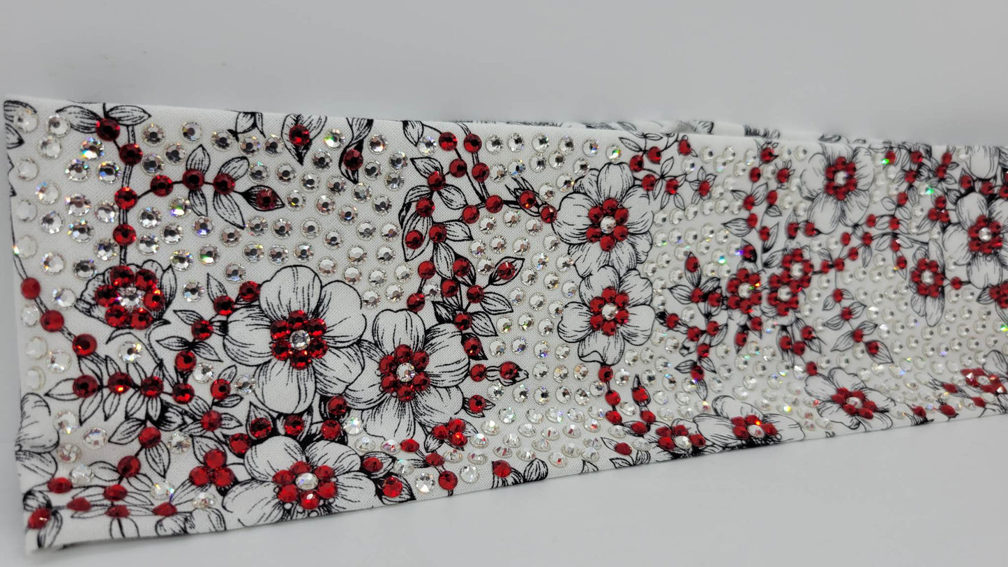 Super LeeAnnette Black and White Flowers with Red and Diamond Clear Austrian Crystals (sku4571)