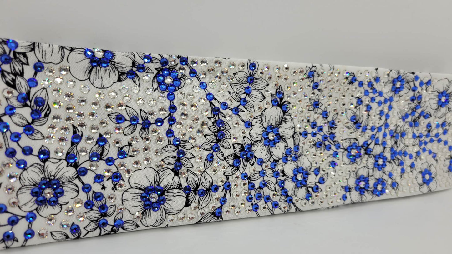 Super LeeAnnette Black and White Flowers with Blue and Diamond Clear Austrian Crystals (sku4572)