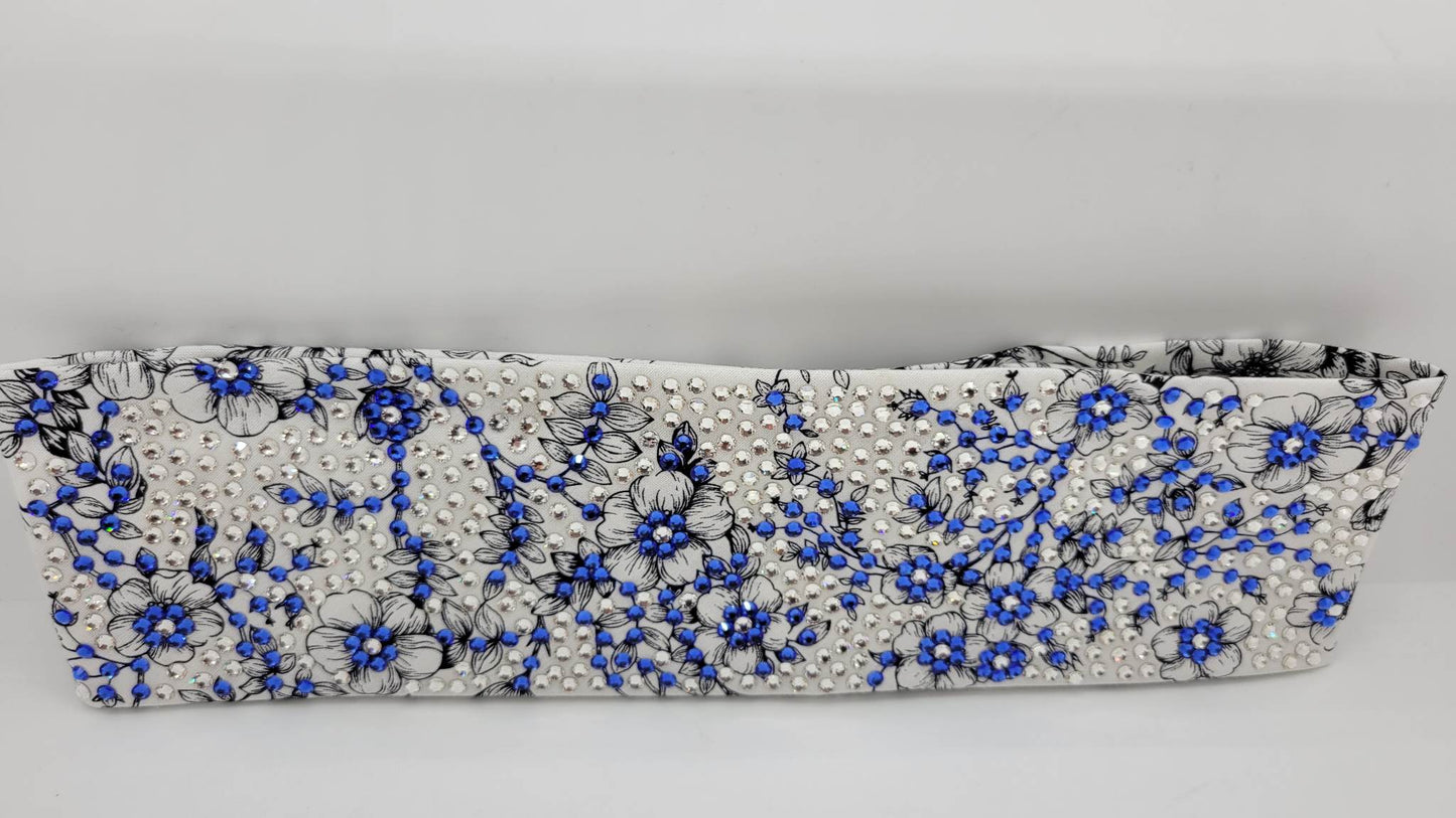 Super LeeAnnette Black and White Flowers with Blue and Diamond Clear Austrian Crystals (sku4572)