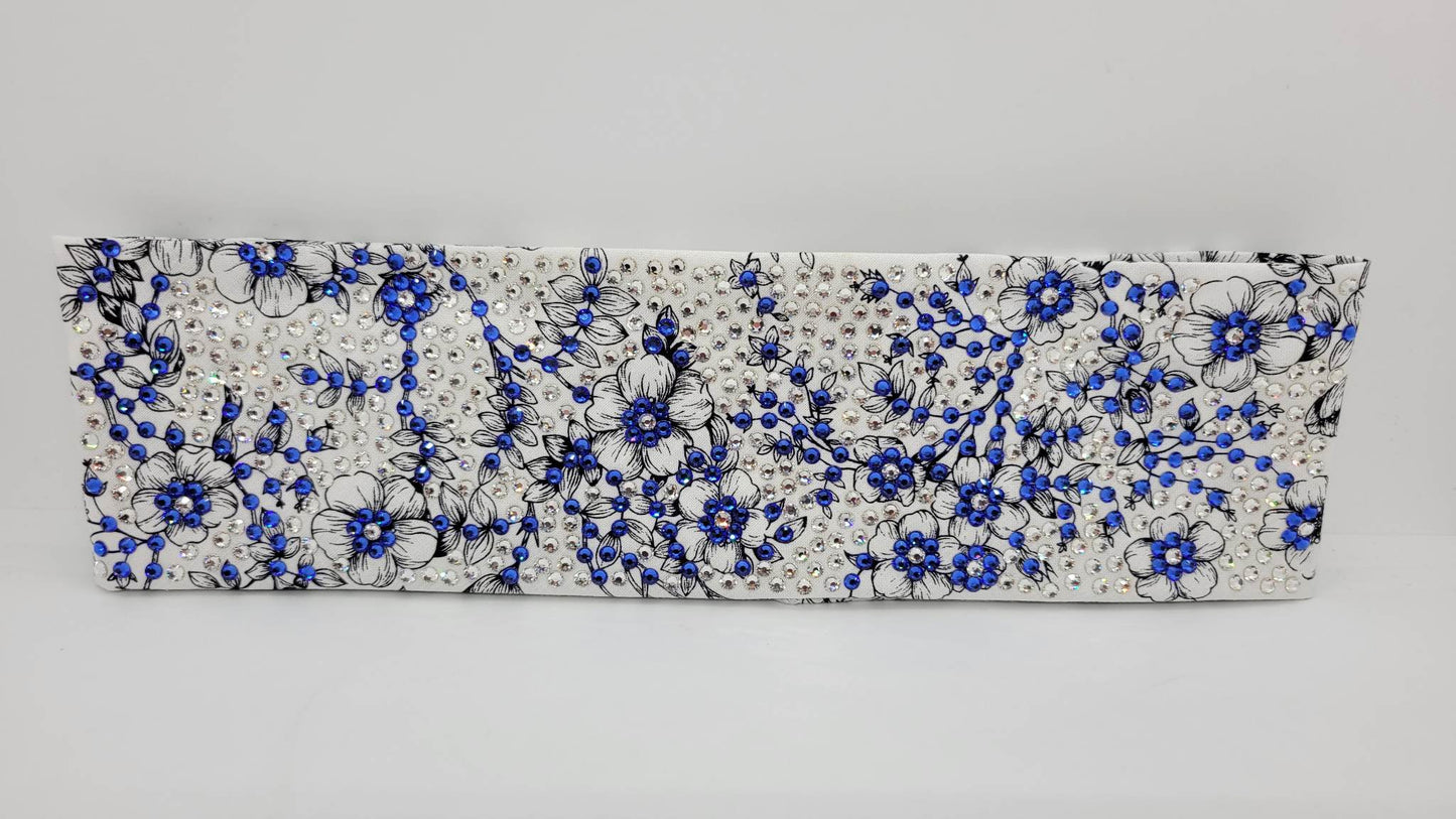 Super LeeAnnette Black and White Flowers with Blue and Diamond Clear Austrian Crystals (sku4572)