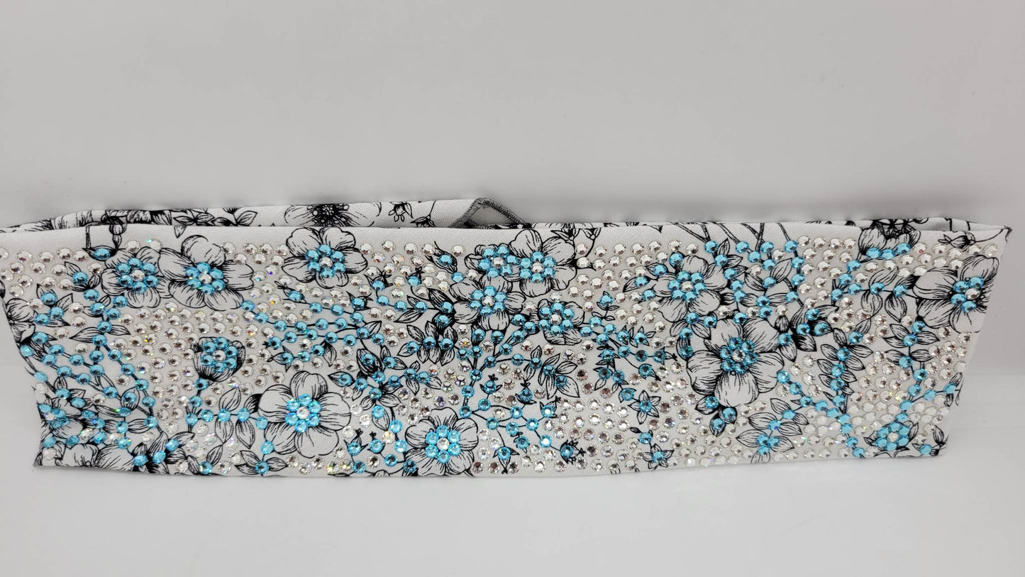 Super LeeAnnette Black and White Flowers with Aqua and Diamond Clear Austrian Crystals (sku4573)
