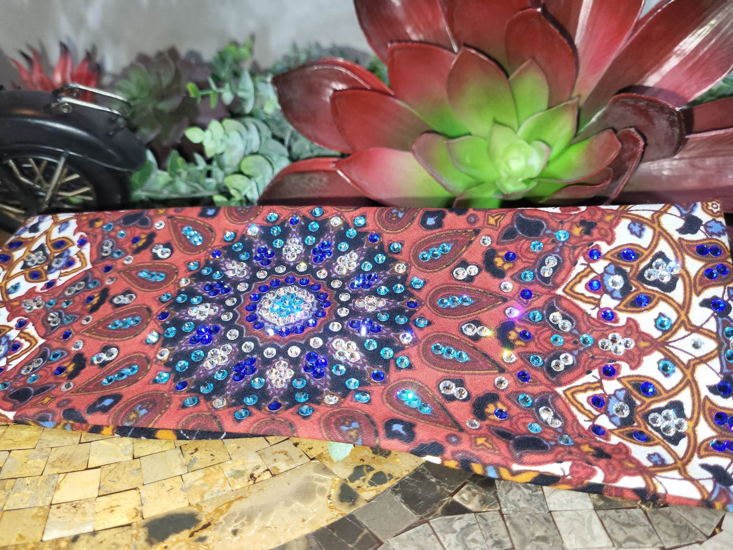 LeeAnnette Rust Indian with Blue, Aqua and Diamond Clear Austrian Crystals (Sku4619)