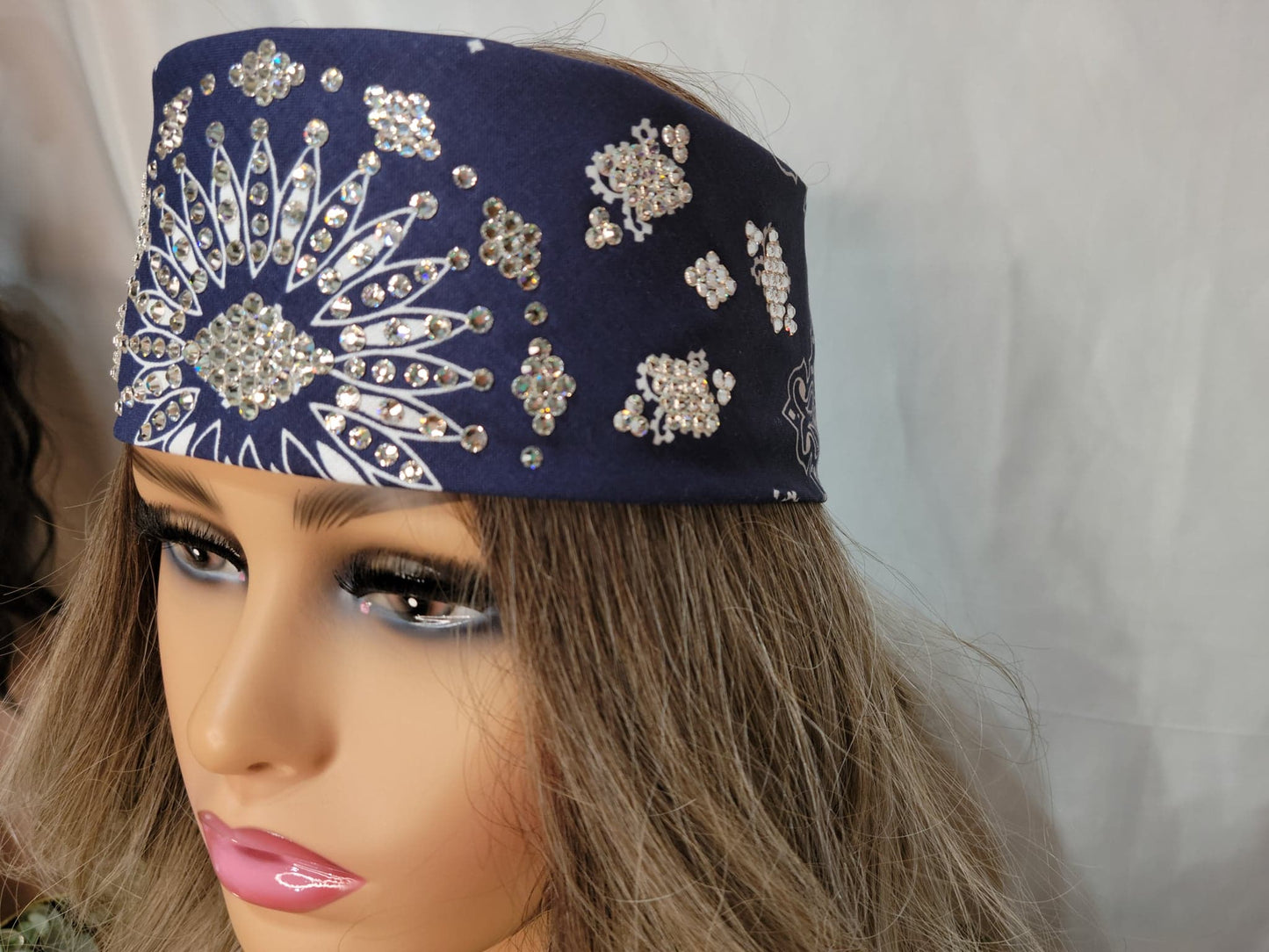 LeeAnnette Navy Blue Paisley with Diamond Clear Crystals (Sku4654)