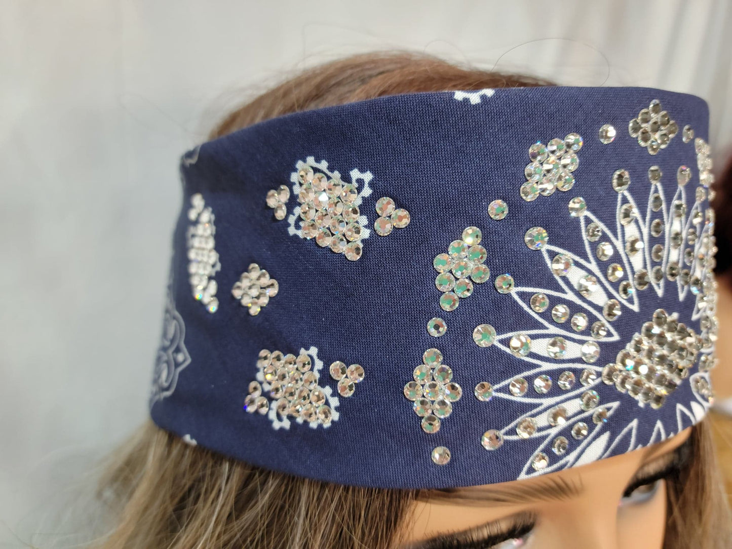 LeeAnnette Navy Blue Paisley with Diamond Clear Crystals (Sku4654)