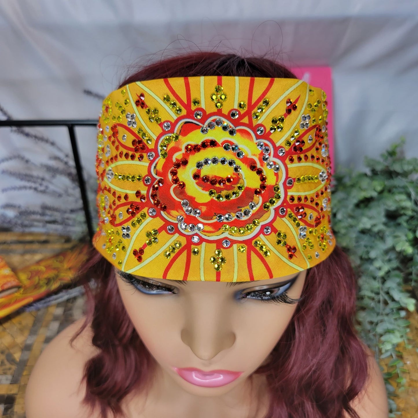 Super LeeAnnette Yellow Flower Pinstripe with Yellow, Red and Diamond Clear Austrian Crystals (sku4876)