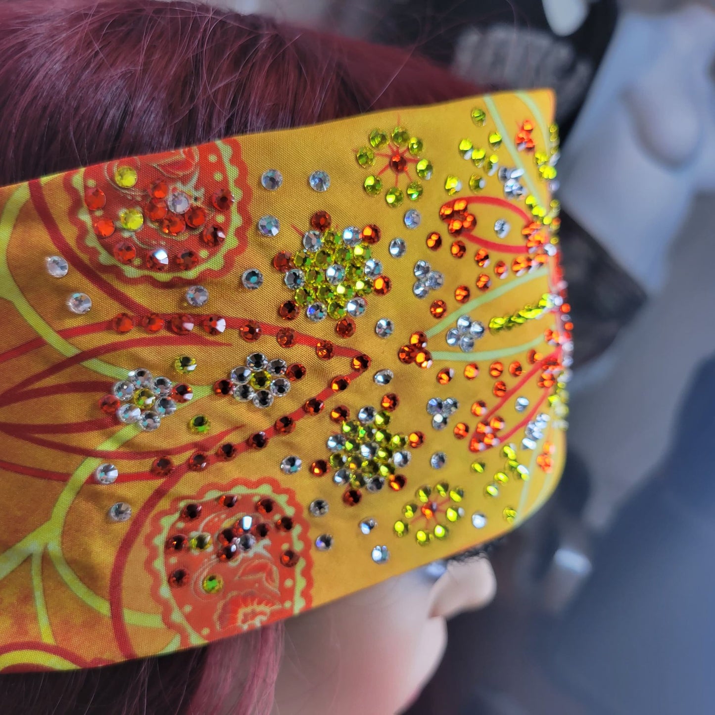 Super LeeAnnette Yellow Flower Pinstripe with Yellow, Red and Diamond Clear Austrian Crystals (sku4876)